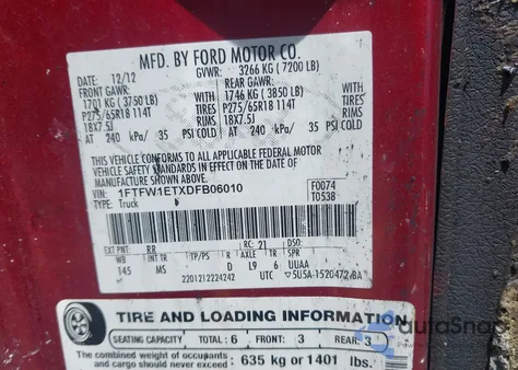 2013 Ford F-150 Xlt z USA, uszkodzony, nr VIN 1FTFW1ETXDFB06010